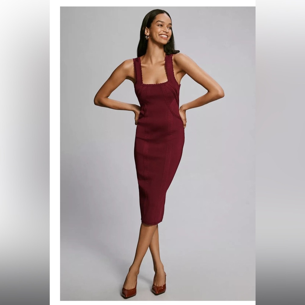 Anthropologie Slim Square-Neck Sleeveless Midi Jumper Dress in Wine